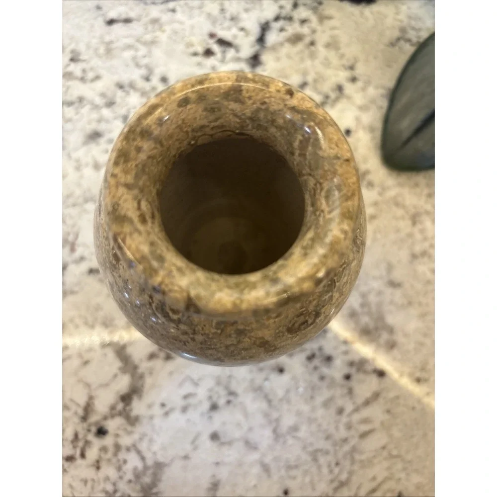 Pier One Tan Solid Stone Vase Fossilized Architectural Decor Office Brutalist‎